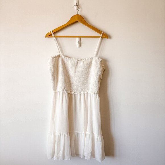 Aritzia Wilfred Tempest Sleeveless Tiered Chiffon Mini Dress Light Birch 2XL - Picture 5 of 9